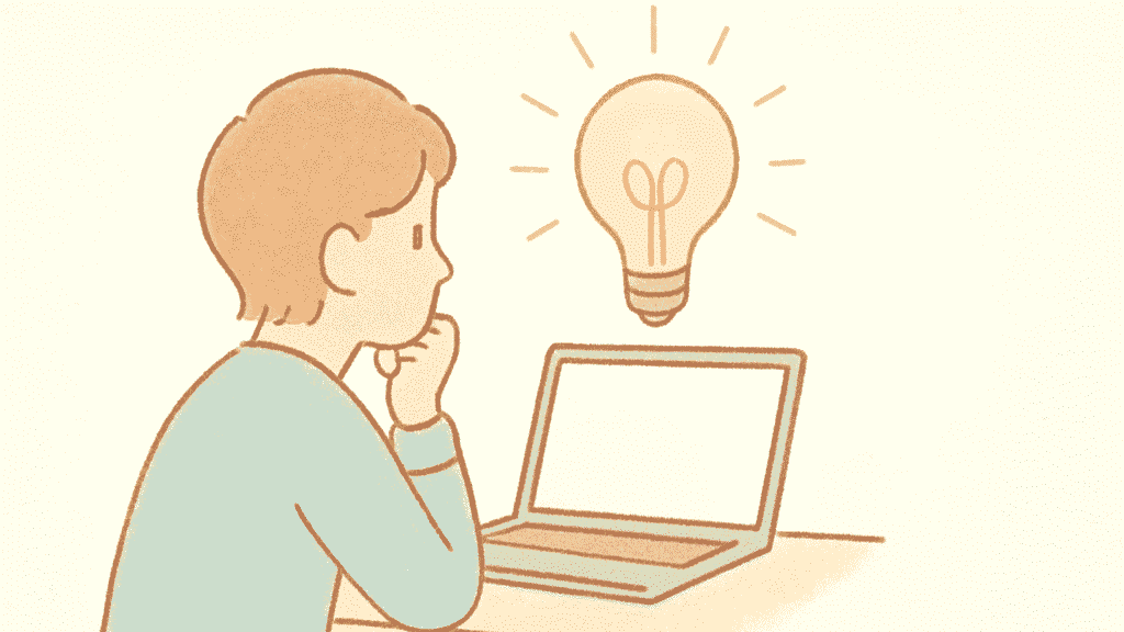 Digital illustration showing person at desk with glowing lightbulb above laptop, representing the moment of finding motivation and clarity