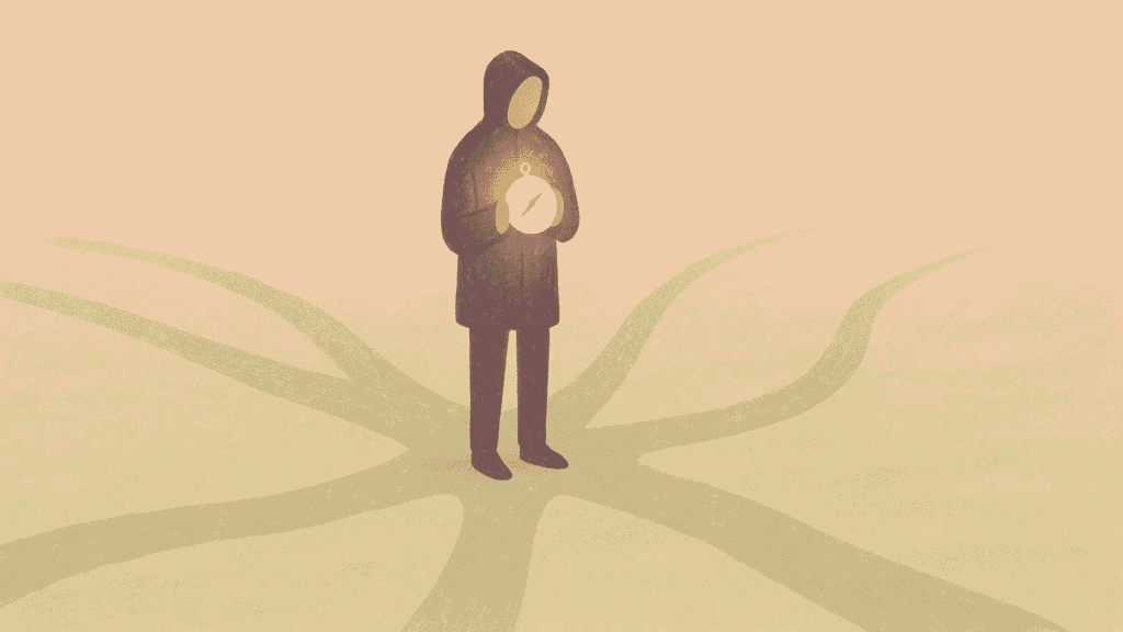 Person holding glowing compass at foggy crossroads symbolizing finding life direction and purpose